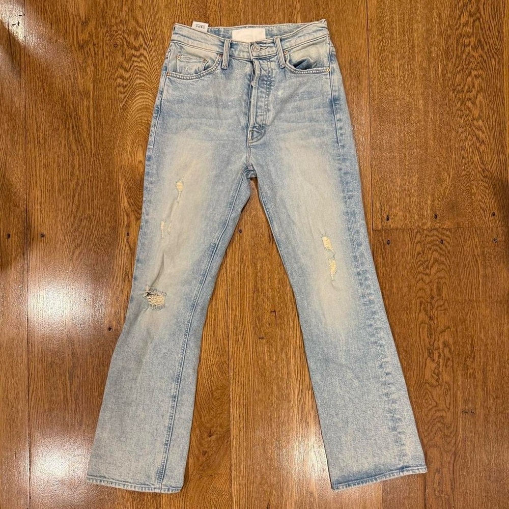 MOTHER The Tripper Bleached Light Wash Bootcut Jeans (Size 24)